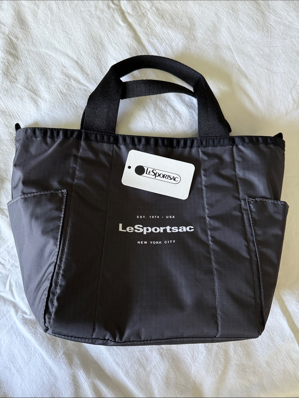 Lesportsac reversible small Nylon tote black thunder gray camo